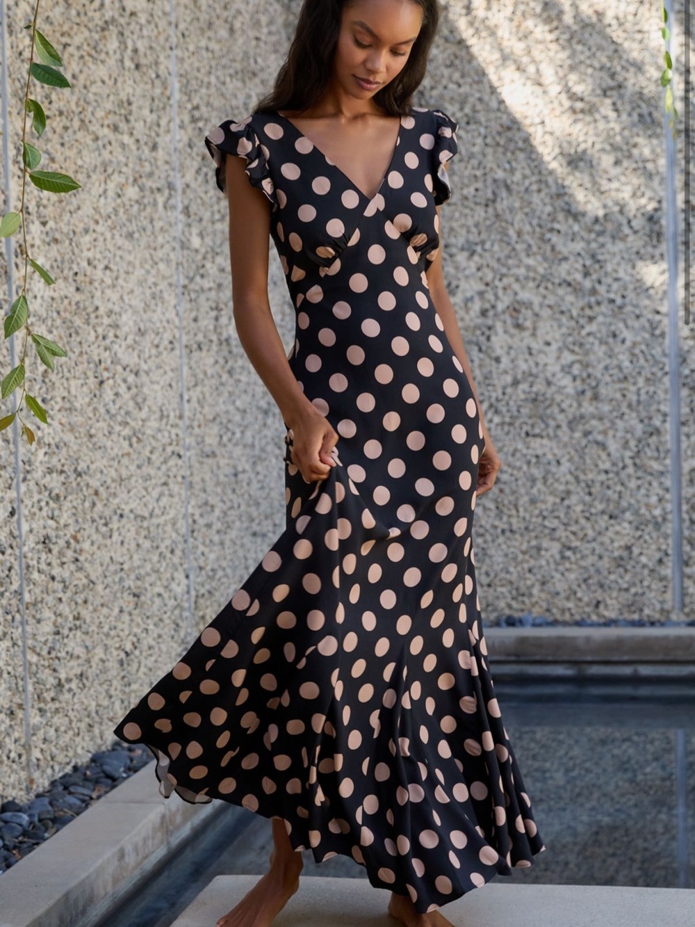 Beach Riot Elodie Black Maxi Dress with Blush Polka Dots NWT Small
